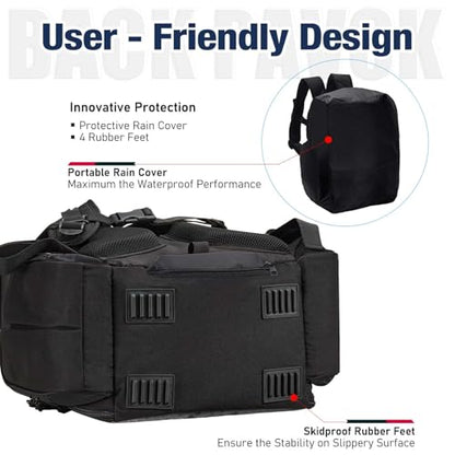 Piscifun Fishing Tackle Backpack with 2 Rod Holders, 4 Boxes & Rain Cover - color: Black