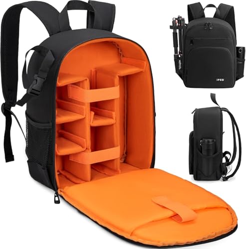 Camera Backpack for Photographers, DSLR Camera Bag, Professional Photography Case with 13.5 Inch Laptop Compartment & Tripod Holder & Waterproof Rain Cover Compatible for Sony Canon Nikon Black - color: Black Orange