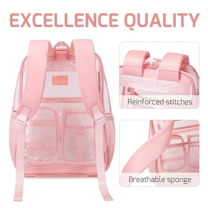 LXYGD Clear Backpack for School Stadium Approved Transparent Heavy Duty See Through College Bookbag Travel Work Daypack Security for Teens Girls Women Students (Pink) - color: Pink
