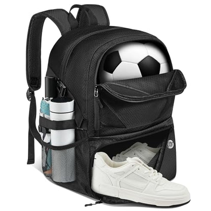 Soccer Backpack with Seperate Compartment, Water Resistant Sport Bags fit for Basketball, Volleyball, Football - color: Black