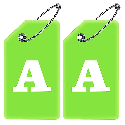 Gostwo 2 Pack Silicone Luggage Tags for Suitcases, 26 Initial Letter Baggage Labels Handbag School Bag Suitcase Instrument Tag with Stainless Steel Loop(Green)(Letter A) - color: Green, size: A