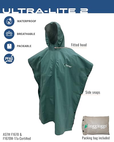 FROGG TOGGS Ultra-lite2 Waterproof, Breathable Rain Poncho, Adult and Youth Sizes - color: Dark Green, style: Youth