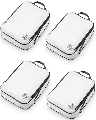 Large Compression Packing Cubes for Travel-Packing Cube Luggage Organizers 4 Piece Set for Checked Luggage-Ultralight, Expandable/Compression Bags by TRIPPED Travel Gear (White 4 Piece) - color: White/Grey 4 Piece