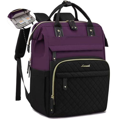 LOVEVOOK Laptop Backpack for Women, 15.6'' Waterproof Nurse Bag Teacher Work Backpack Purse for Women, Travel Computer Backpack for College Office Business Ladies - color: Dark Purple Black, size: 15.6 inch