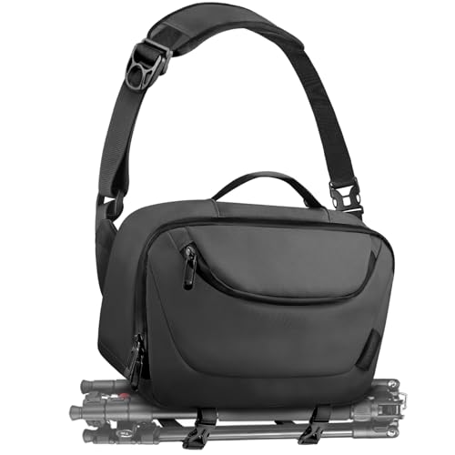 TAAOKA Camera Sling Bag,Waterproof Camera Case with Tripod Holder,Lightweight DSLR/SLR/Mirrorless Camera Bags Crossbody for photographers-Black - color: Black