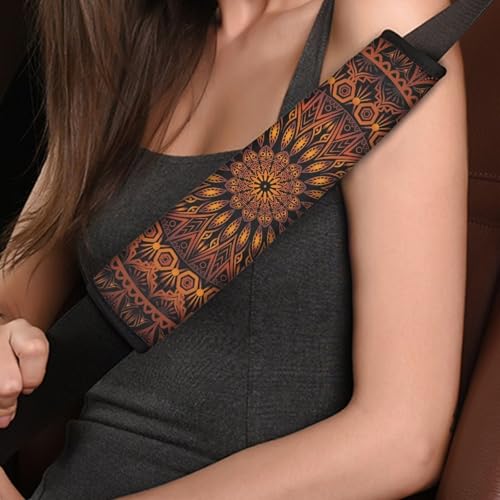 Orange Mandala Car Seat Belt Cover Seatbelt Pads,All Season Universal Trendy Shoulder Strap Pads Padding for Vehicle/Backpack,Set of 2 - color: Orange Mandala