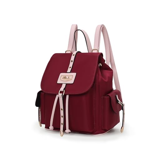 MKF Collection Travel Backpack for Women, Nylon Top Handle Travel bag Roomy Daypack Carry on Backpack by Mia K - color: Wine Red