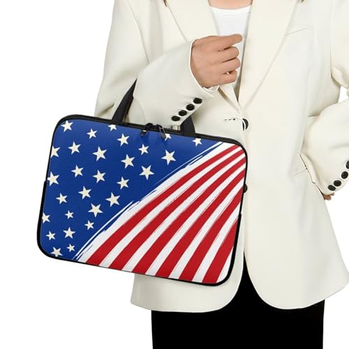 10 Inch American Flag Laptop Sleeve, Red White and Blue Laptop Cover Computer Bag Tablet Carrying Case, Zipper Tote Bags Notebook Sleeves Independence Day Gifts for Men Women - color: American Flag, size: 10 Inch
