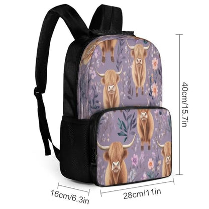 Supdreamc Daypack Polyester Anti-Theft Multipurpose Highland Cow Pink Flowers Art Bookbag Big Capacity Gym Outdoor Hiking Backpack With Adjustable Shoulder Straps - color: Pattern 424