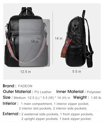 FADEON Leather Backpack Purse for Women Designer Travel Backpack Purses PU Fashion Ladies Shoulder Bag with Tassel - color: 1 Pure Black