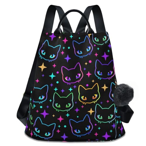 MNSRUU Women Backpack Purse Colorful Neon Cat Heads Backpack for Women Anti-theft Shoulder Bag Carry On Backpack Lightweight Rucksack Fashion Travel Ladies Bags - color: Cute 26