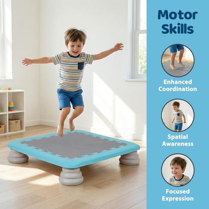 Mini Trampoline for Kids, Rebounder Bouncing Board with Non-Slip Base, Sensory Balance & Bounce Jumping Toy, Gift for 3-12 Boys & Girls Max Load 200 lbs - color: Light Blue