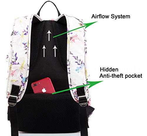 Kinmac Chinese Flowering Crabapple Pattern 15 inch Waterproof Laptop Travel Outdoor Backpack With USB Charging Port For 13 inch 14 inch and 15.6 inch Laptop - color: Chinese Flowering Crabapple