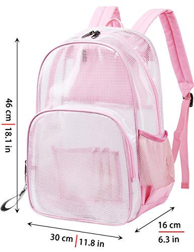 mygreen Basic Clear Backpack, Thick Odor Cold Resistant PVC Transparent Bookbag, 17 Inch Multi-Pocket Clear Bag for School Stadium Concert Work Travel (Pink, Large) - color: Pink