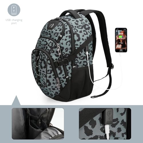 Swissdigital Laptop Backpack with USB Charging Port, Travel Backpack Fits 15.6 inches Computer, 31L Backpack for Men, Gray Leopard | SD803-101 - color: Gray Leopard