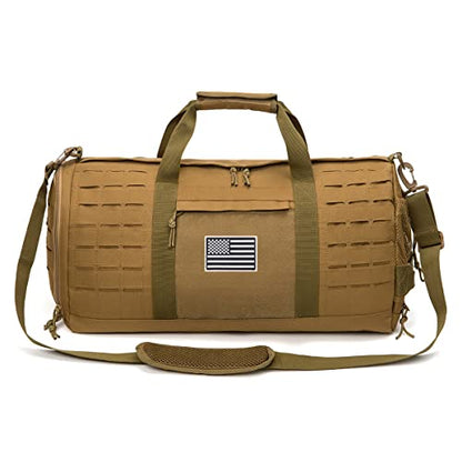 QT&QY 40L Military Tactical Duffle Bag For Men Sport Gym Bag Fitness Tote Travel Duffle Bag Training Workout Bag With Shoe Compartment Basketball Football Weekender Bag - color: Tan