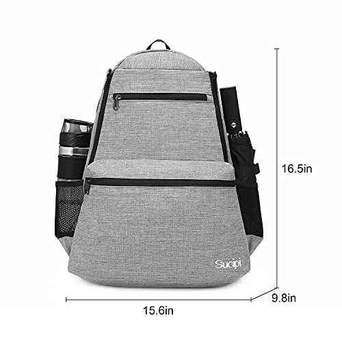 Sucipi Tennis Bag Professional Tennis Backpack for Men and Women Racket Bags Holds 2 Rackets with Ventilated Shoe Compartment - color: Gray