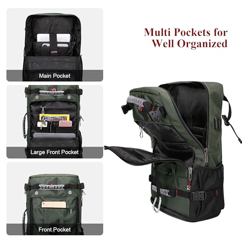 WITZMAN Travel Backpack for Men Large Duffle Luggage Bag Fit 17 Inch Laptop Carry On Bags for Airplane (B681 Army Green) - color: Army Green