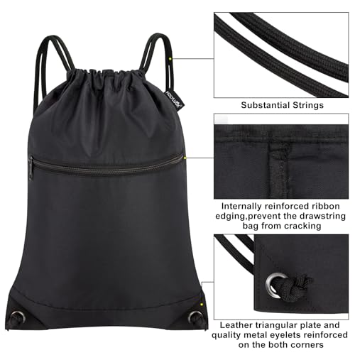 HOLYLUCK Drawstring Bags Backpack Sackpack Cinch Bags for Sports, Gym, Travel, Beach (Black) - color: Black