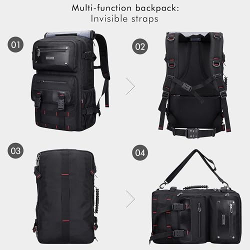 WITZMAN Travel Backpack for Men Duffle Bags Fits 17 Inch Laptop | Nylon Water-resistant 3-in-1 Carry on Backpack Airline Approved, Large Convertible Overnight Rucksack, B685 Black - color: Black