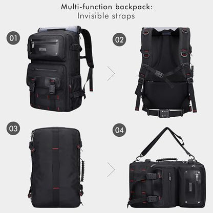 WITZMAN Travel Backpack for Men Duffle Bags Fits 17 Inch Laptop | Nylon Water-resistant 3-in-1 Carry on Backpack Airline Approved, Large Convertible Overnight Rucksack, B685 Black - color: Black
