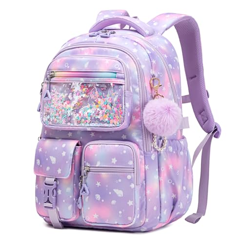 Girls Backpack,School Bag for Kids,Primary,Elementary,teen ages 6-15 Girls Bookbag,Students Kawaii Backpack Purple conch - color: Purple Conch