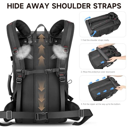 SWICKY Travel Backpack for Men, 50L Carry On Flight Approved Convertible Duffle Bag with Shoe Compartment, 17 inch Laptop Backpack Luggage Bag with USB Charging Port for Weekender Camping Hiking