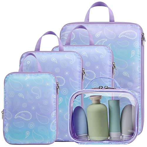 Cambond Compression Packing Cubes for Travel - Lightweight Expandable Travel Bags Luggage Organizers Travel Essentials Compression Cubes for Travel Space Saver for Carry on Suitcases Organizer - color: 03 Blue Purple Gradient, size: 5-Piece Set (Standard
