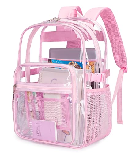 abshoo Big Heavy Duty Clear Backpack for School Girls Boys Transparent Bookbag for Middle High School (Pink) - color: Pink