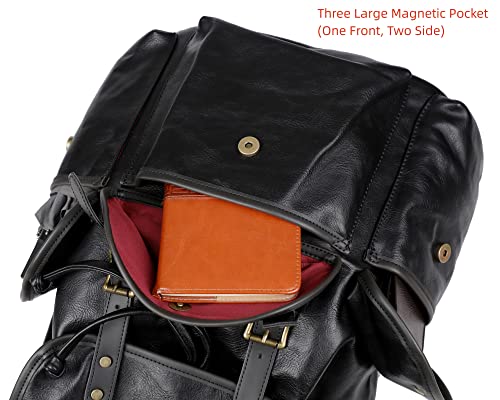Vegan Leather 15.6 inch Laptop Backpack Hiking Camping Backpack Satchel Bookbag Travel Business Casual Backpack CN-01 (Black) - color: Black
