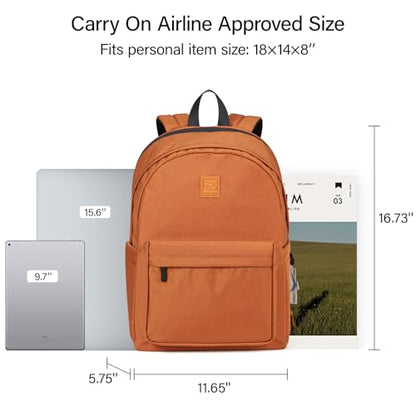 Hanke Travel Backpack for Women Men, Small College Laptop Backpack, Lightweight Water-Resistant Work Bookbag, Cute Casual Daypack for 15.6 Inch Laptop, Reddish Brown
