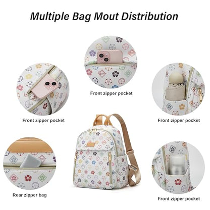 Makes Mini Backpack for Women, Stylish Daypack Purse Handbag Small Casual Daily Travel Bag, Lady Girls Gifts for Work School, 2pcs Sets - color: Triwhite Flower