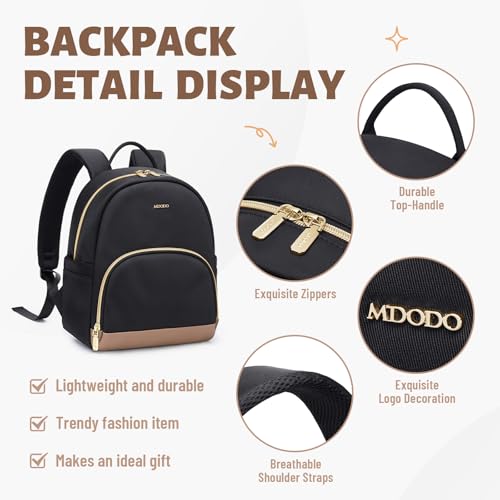 MDODO Small Backpack for Women Lightweight Stylish Mini Backpack Daypack Purses Cute Bookbag for Casual College Travel Daily,fit 10.9Inch iPad,Black - color: Black