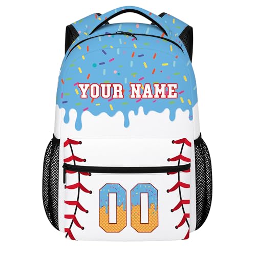 Personalized Baseball Drip Backpack, Blue Ice Cream Print Travel Bag, Multi Pocket Everyday Backpack (#3) - color: #3