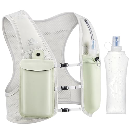 Zelvot Running Vest for Women Men, Adjustable Running Phone Holder Vest, USA Original Patent, Running Hydration Vest with 500ml Soft Flask, Reflective Running Backpack for Hiking Cycling - color: Green, size: Medium-Large