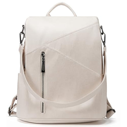 molshine Backpack,Fashion Casual Travel PU Leather Daypack Bag Shoulder Rucksack Handbags for Women HB041 - color: Beige