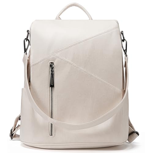 molshine Backpack,Fashion Casual Travel PU Leather Daypack Bag Shoulder Rucksack Handbags for Women HB041 - color: Beige