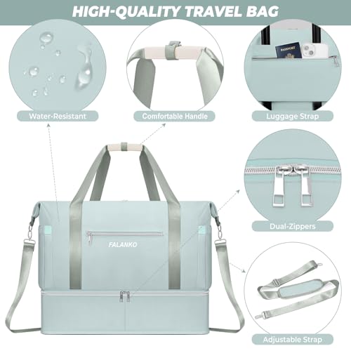 Weekender Bags for Women,Extra large 44L Expandable Travel Duffel Bag with Shoe Compartment,Toiletry Bag,Overnight Bag with Waterproof Pocket,Carry On Backpack for Gym,Hospital,Beach - color: Green