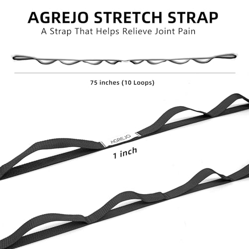 AGREJO Stretching Strap Yoga Strap Physical Therapy for Home Workout, 10 Loops Non-Elastic Stretch Band for Pilates, Flexibility, Exercise and Gymnastics - color: 1-Pack Black