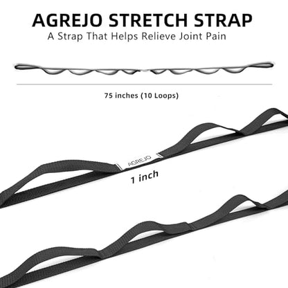 AGREJO Stretching Strap Yoga Strap Physical Therapy for Home Workout, 10 Loops Non-Elastic Stretch Band for Pilates, Flexibility, Exercise and Gymnastics - color: 1-Pack Black