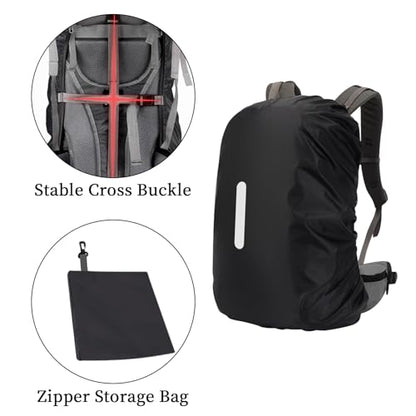 15-110L Waterproof Backpack Rain Cover, Ultralight Rucksack Rain Cover with Reflective Strip & Anti-Slip Cross Buckle Straps & Storage Pouch for Hiking Camping Outdoor Traveling (Black) - color: 55-65L, Black