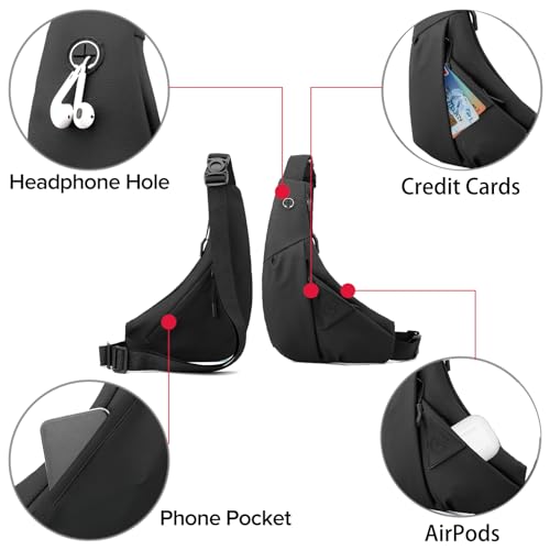 Small Sling Shoulder Crossbody Bag Men Women, Lightweight Anti-theft One Strap Casual Chest Bag Slim Backpack for Outdoor Walking Trip Hiking Biking Black - color: Black