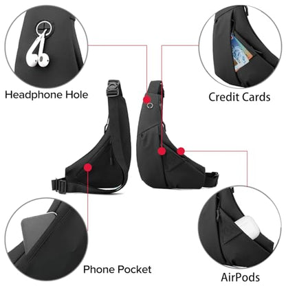 Small Sling Shoulder Crossbody Bag Men Women, Lightweight Anti-theft One Strap Casual Chest Bag Slim Backpack for Outdoor Walking Trip Hiking Biking Black - color: Black