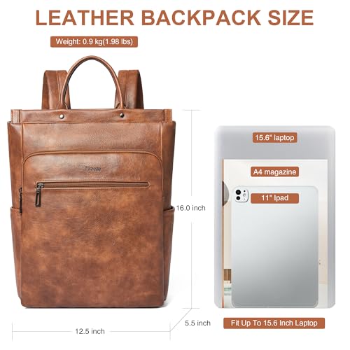 Leather Laptop Backpack for Women, Travel Backpack Purse Fits 15.6 Inch Laptop, Casual Daypack with Laptop Compartment for Men Teachers College Work Business Nurse Weekender, Black - color: 1-1 Brown