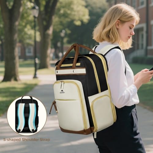 MATEIN Work Backpack with Lunch Compartment Detachable, 15.6 Inch Laptop Backpack with Organized Pocket, College Computer Backpacks Meal Prep Bag Gift for Teachers Nurse Adult Commute Office - color: Black Beige Brown