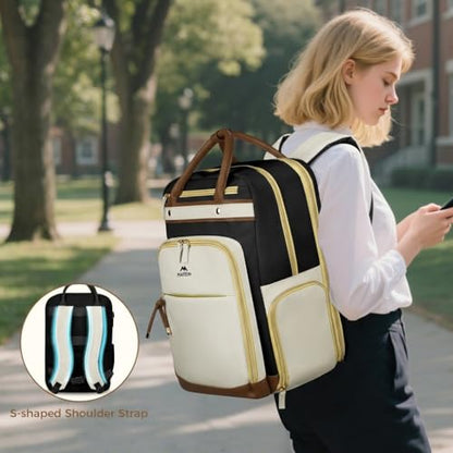 MATEIN Work Backpack with Lunch Compartment Detachable, 15.6 Inch Laptop Backpack with Organized Pocket, College Computer Backpacks Meal Prep Bag Gift for Teachers Nurse Adult Commute Office - color: Black Beige Brown