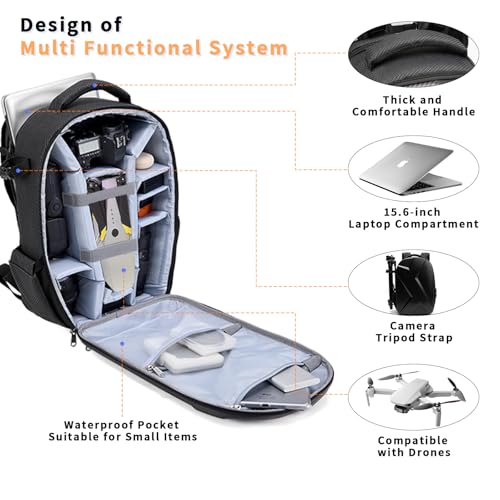 Camera Backpack Hard Shell Imitation Carbon Fiber DSLR, Waterproof Shockproof w/15.6" Lap Comp for Photo, Travelers & Daily. - color: Black