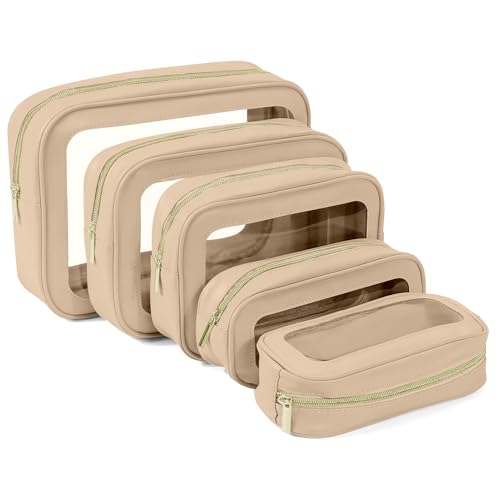 YOPCDJ 5PCS Diaper Bag Organizer Pouch Set, TSA Approved Toiletry Bag，Clear Waterproof TPU Makeup Bag Set Travel Organizer Bags for Women and Kids - color: Light khaki, size: 5 pieces