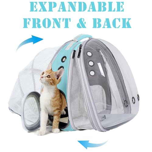 Dual Expandable Cat Backpack Carrier, Fit up to 20 lbs, Expandable Pet Carrier Backpack for Large Fat Cat and Small Puppy - color: Green