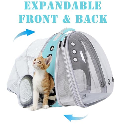 Dual Expandable Cat Backpack Carrier, Fit up to 20 lbs, Expandable Pet Carrier Backpack for Large Fat Cat and Small Puppy - color: Green